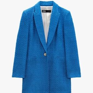 Zara Longline Blue Blazer Tweed Size XS